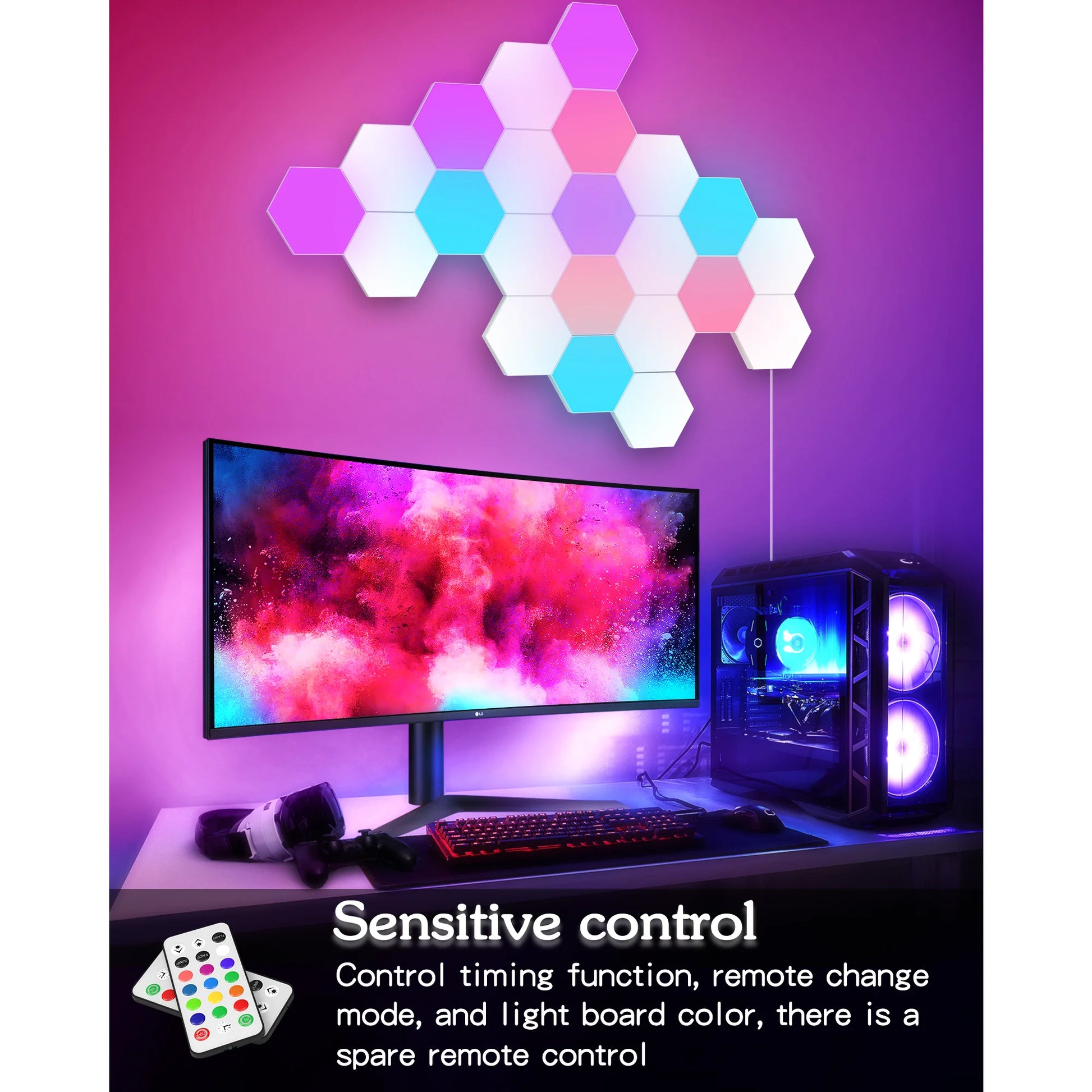 Hexagon Lights, RGB LED Wall Lights with Remote, Smart DIY Touch Sensitive for Game Room Decor, Party (6-Pack)