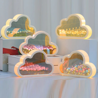 New Tulip Cloud Lamp, DIY Tulip Cloud Mirror Night Light, Bedroom Decoration for Teen Girls Friends Birthday Anniversary Gifts