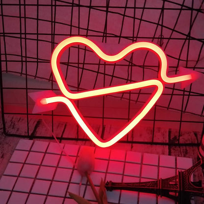 Neon Heart Signs Led Neon Lights up Sign Decorative Neon Wall Light for Girls Room (Lavender Cupid) (Red)