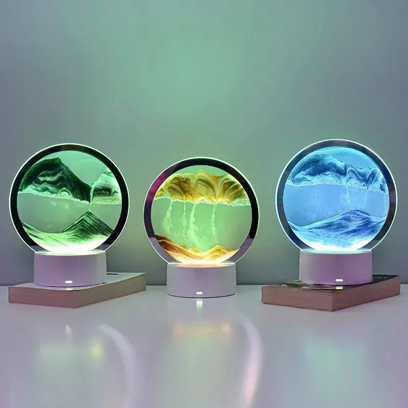 LED 16 Colors 3D Sandscape Lamp RGB Hourglass Light Moving Sand Art Frame Night Light with Deep Sea Display New Year Gift