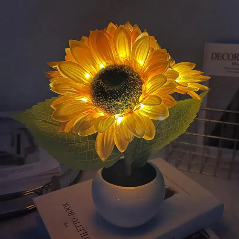 LED Sunflower Decorative Light Rechargeable Bedroom Lamp Creative Night Light for Kids Friend Birthday Holiday Gift