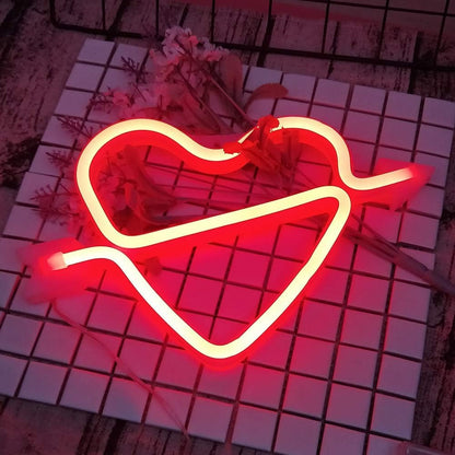 Neon Heart Signs Led Neon Lights up Sign Decorative Neon Wall Light for Girls Room (Lavender Cupid) (Red)