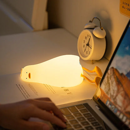 Lying Flat Duck Night Light Silicone Cute Light up Yellow Duck 3-Level Bedside Desk Touch Night Lamp Baby Kids Room Kawaii Decor