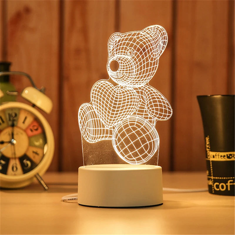 Cartoon 3D Novelty Light LED Lights Kids Baby Children Bedroom 3D Lamp LED Lights Soft Light Birthday Gifts Night Lamps