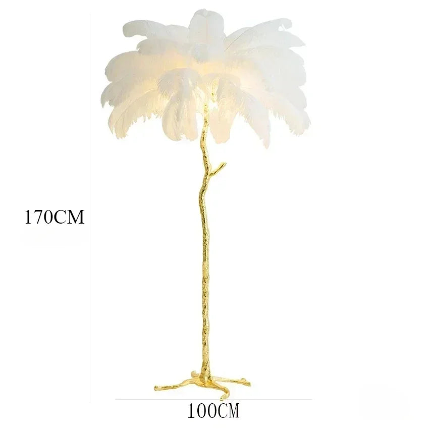 Nordic LED Floor Lamp for Living Room Modern Resin Luxury Ostrich Feather Floor Lamps Bedroom Sofa Corner Indoor Standing Lights