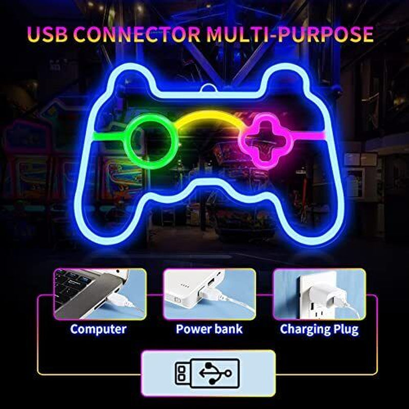 Led Game Neon Sign, Gamepad Shape Neon Signs for Gamer Room, Neon Light up for B