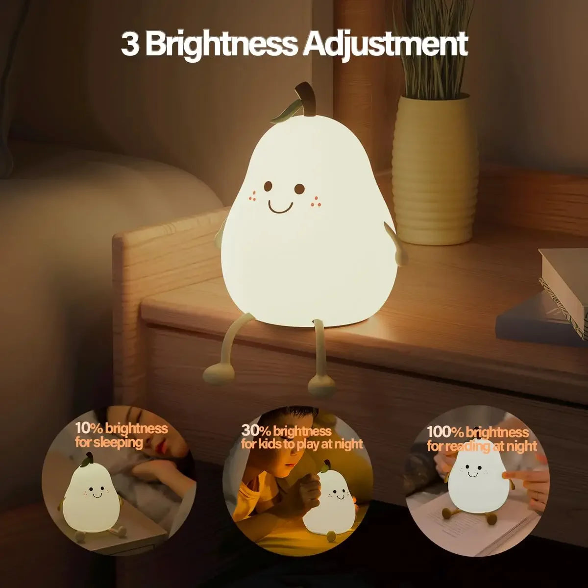 Led Cute Pear Night Light Dimmable Nursery Pear Lamps Super Squishy Silicone USB Rechargeable Touch Control 7 Colors Night Lamp