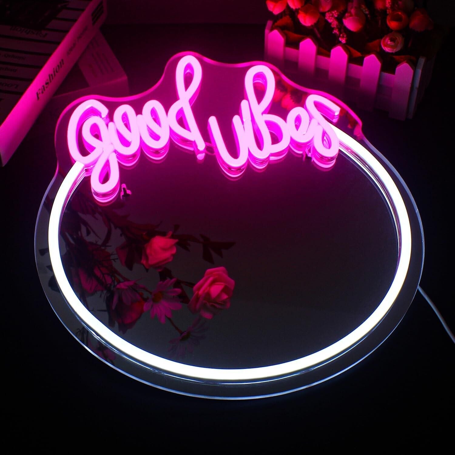 Good Vibes Neon Sign,Mirror Neon Sign,Neon Signs for Wall Decor,Neon Light Fo...