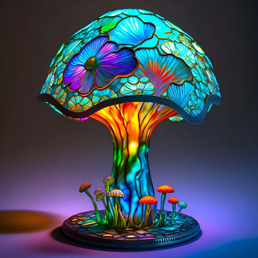 Painting Glass Mushroom Table Lamp,Stained Glass Plant Series Table Lamp, Table Lamp Night Light, Vintage Desk Lamps Decorative Bedside Lamp for Home Bedroom Decor Gift