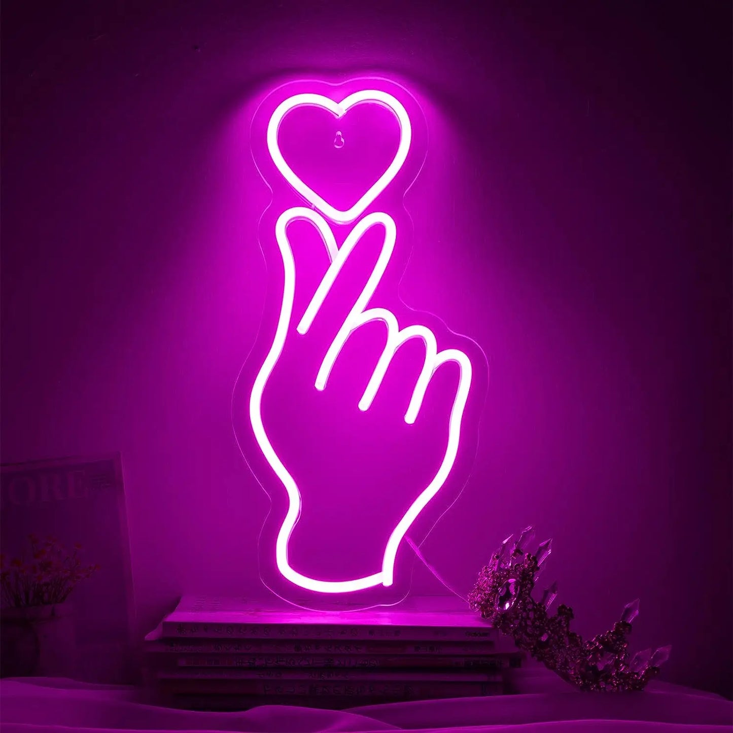 Love Led Finger Heart Neon Light Christmas Decor Heart Neon Light for Bedroom Girl Gift Wedding Valentine'S Day Party Neon Sign