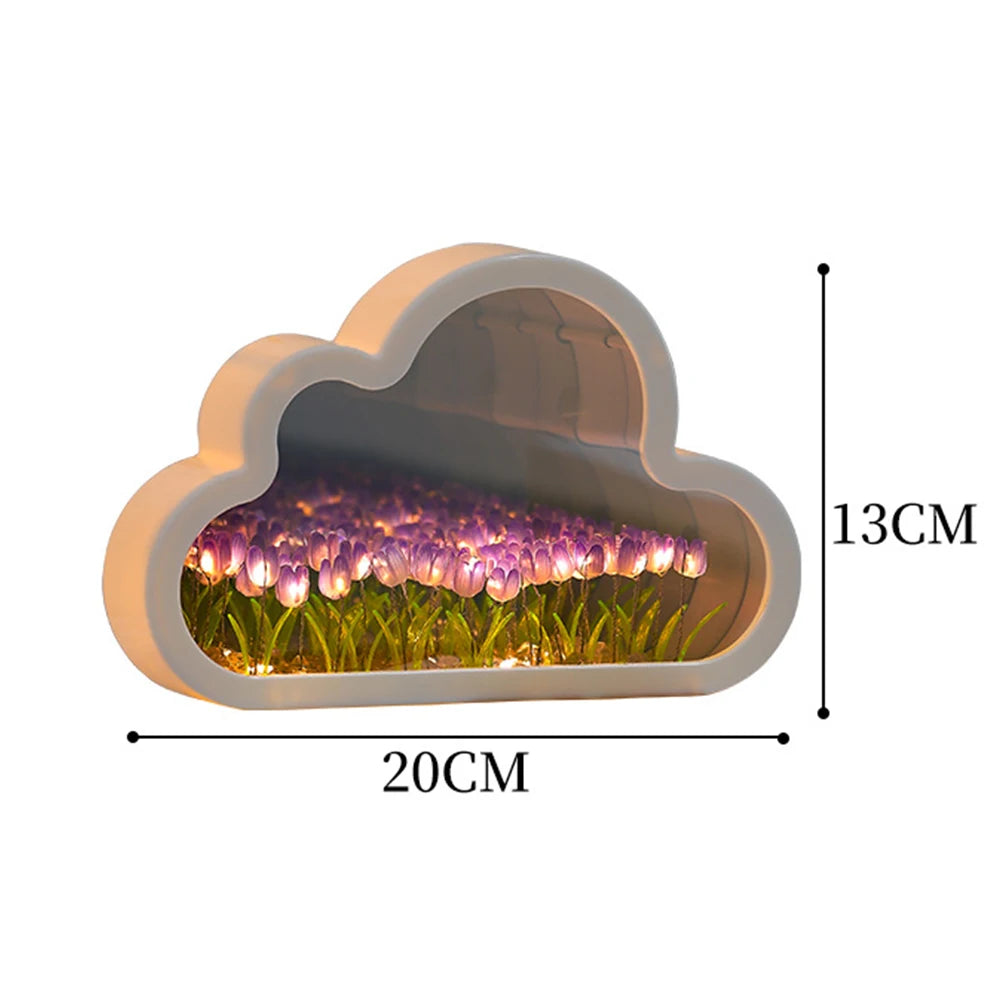 New Tulip Cloud Lamp, DIY Tulip Cloud Mirror Night Light, Bedroom Decoration for Teen Girls Friends Birthday Anniversary Gifts